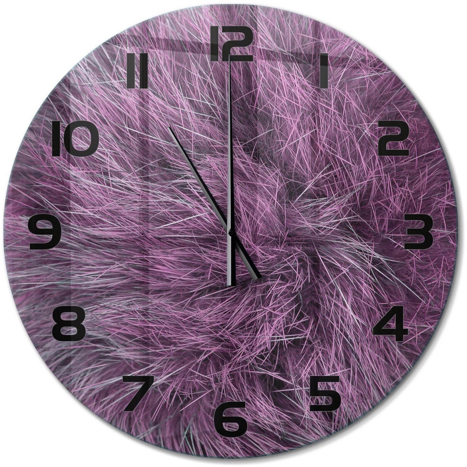TULUP Wandklok - Roze bont Wandklok Glas Decoratie - fi60 cm - Roze Gekleurde Glazen Klok - Zwarte handen - Ronde Klok - Klok Glas Met Opdruk - Moderne Wandklok Glas