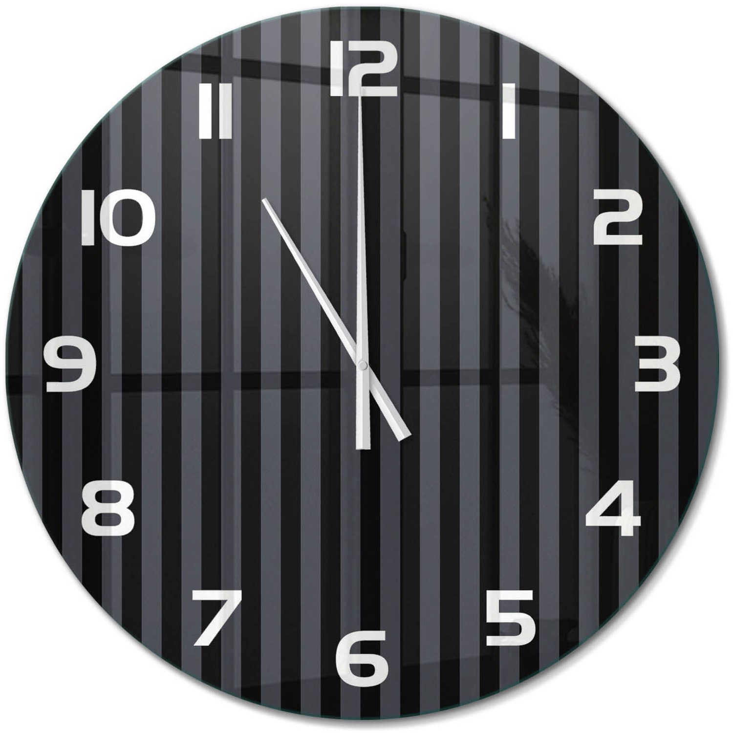 TULUP Wandklok - Zwarte en grijze strepen Glazen Wandklok Design - fi60 cm - Zwart Klok Glas Met Opdruk - Witte handen - Ronde Klok - Wandklok Glas Met Motief - Decoratieve Glazen Klok