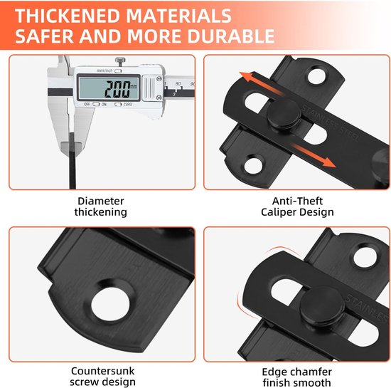 3 inch inklapbare schuifdeurgrendel, zware uitvoering voor privacy - matzwart - voor schuifdeuren, kasten, hekken - 4 stuks — afbeelding 4