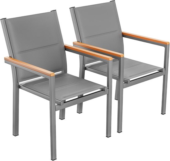 Tuinstoel, set van 2, aluminium, met gewatteerde rugleuning en zitting, stapelbare eetkamerstoel, WPC leuning, balkonstoelen voor terras, balkon, terras, zwembad, restaurants, grijs, 2 stuks — foto 1