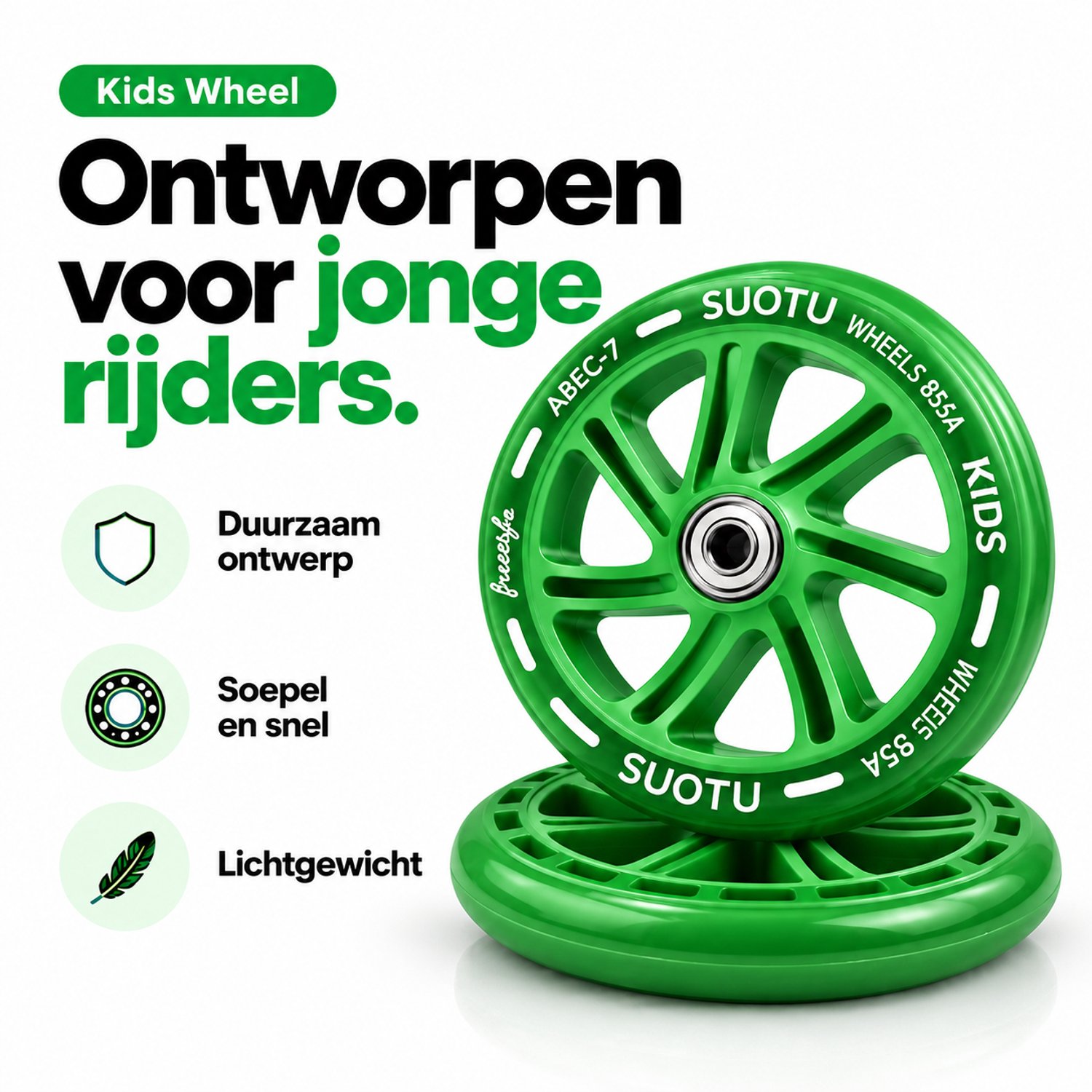 Suotu wielenset voor Stuntstep/Kinderstep - 2 Stuks - 145mm Lichtgevende Wielen - Groen — afbeelding 4