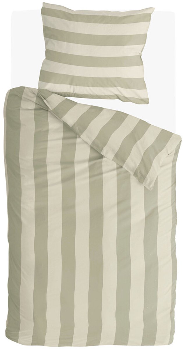 Walra Dekbedovertrek Straight Lines - 140x220 - 70% gerecycled Katoen (GRS) / 30% Katoen (BCI) - Groen