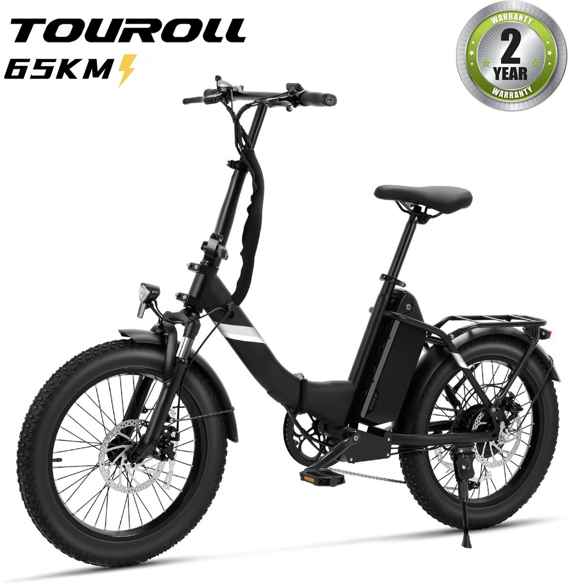 Touroll S3 Elektrische Fiets | Opvouwbare Fatbike | 20"x3.0" Banden | 468Wh Verwijderbare Accu | 65 km Actieradius | 40 Nm Motor | Lage Instap | Schijfremmen | Shimano 7 Versnellingen, Zwart
