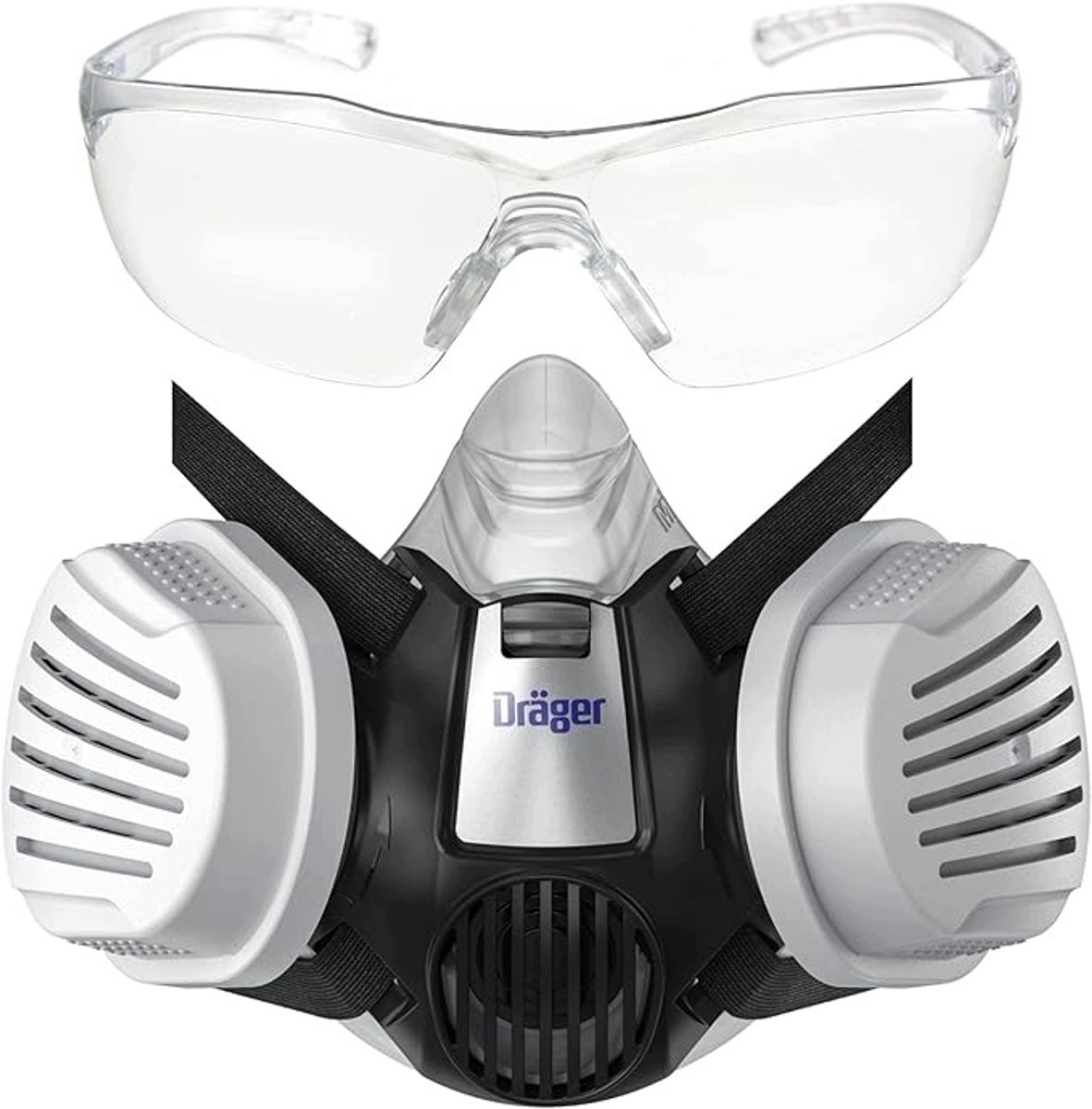 Dräger X-plore 3300 P3R Ademhalingsmasker met X-pect 8320 Veiligheidsbril (Maat S)