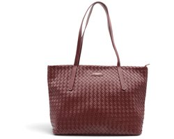 Flora&Co - SIENNAE - weefpatroon soft kunstleer - grote handtas/tote bag - bordeaux - geschikt voor A4 - ideaal voor school- of werktas