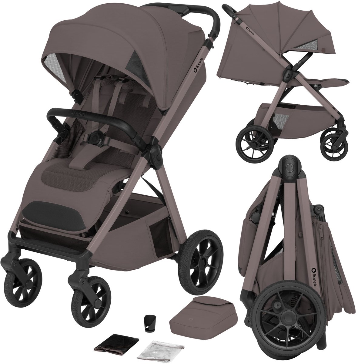 Lionelo Bett Buggy – Stevig Aluminium Frame – Kinderwagen Tot 22 kg – Grote Geveerde PU-Wielen – Dri-Seat Ventilatie – Volledige Ligstand 85 cm – XXL Zonnekap UPF50+ – ThermBag Organizer – Verstelbare Duwstang – Compact Inklapbaar