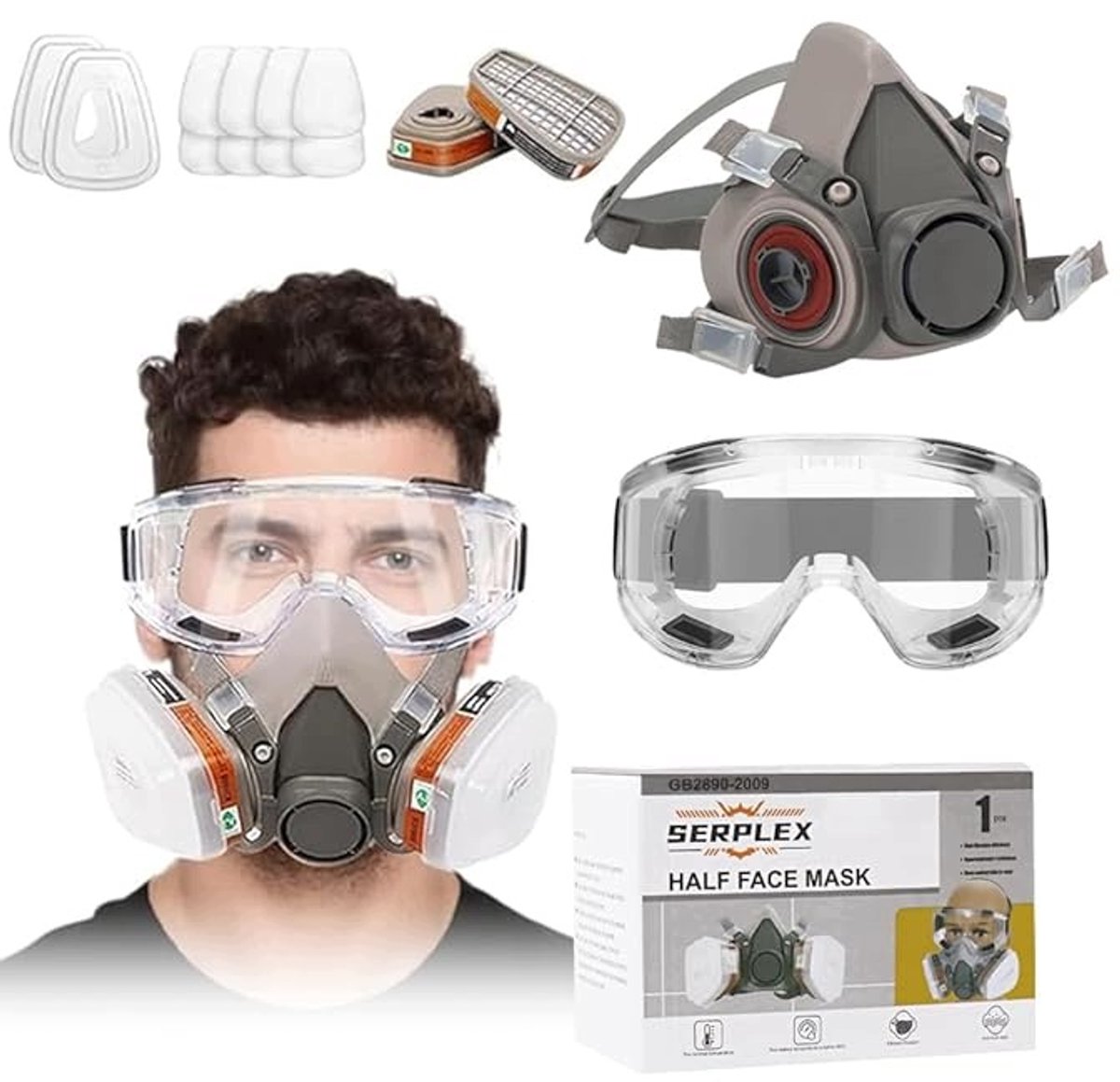 Beschermende Set: Halfmasker met Filters en Veiligheidsbril