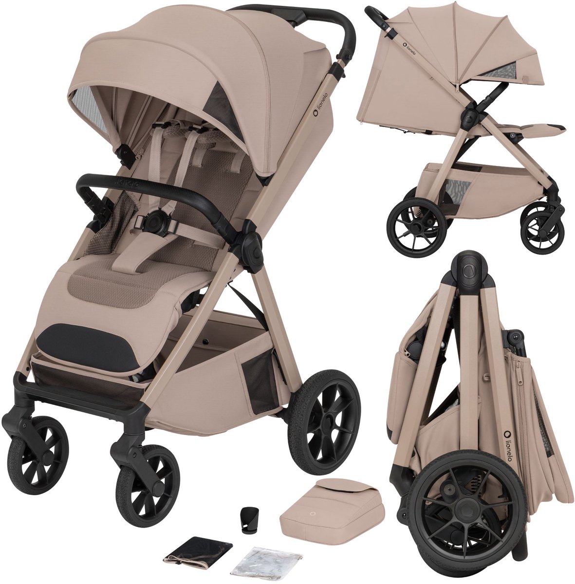 Lionelo Bett Buggy – Stevig Aluminium Frame – Kinderwagen Tot 22 kg – Grote Geveerde PU-Wielen – Dri-Seat Ventilatie – Volledige Ligstand 85 cm – XXL Zonnekap UPF50+ – ThermBag Organizer – Verstelbare Duwstang – Compact Inklapbaar