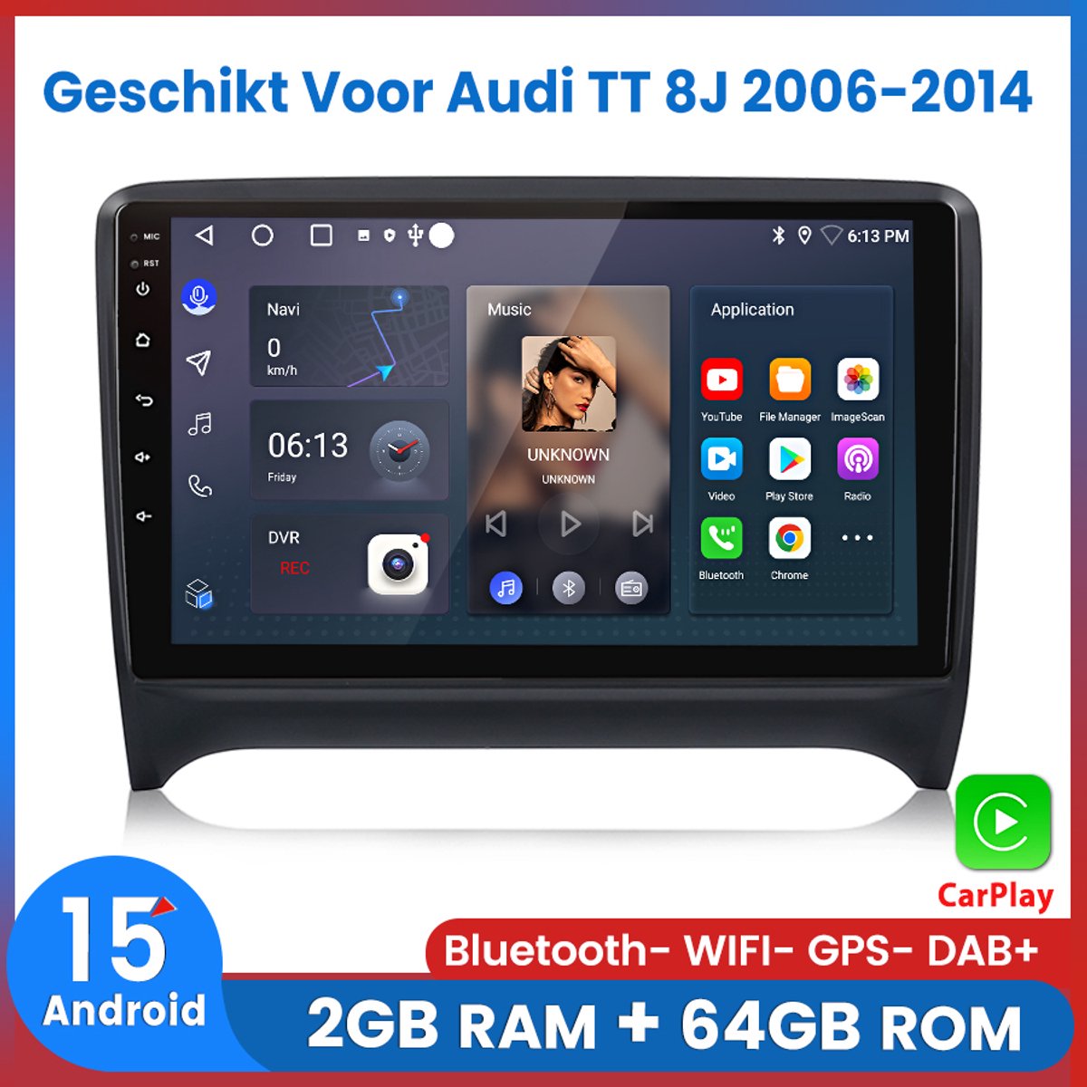 Awesafe Geschikt Voor Audi TT 8J (2006 t/m 2014) - 2+64GB 4Core - 9 inch Android 15.0 CarPlay Autoradio - Draadloos CarPlay & Android Auto - Bluetooth & WiFi - GPS Navigatie - 2007 2008 2009 2010 2011 2012 2013