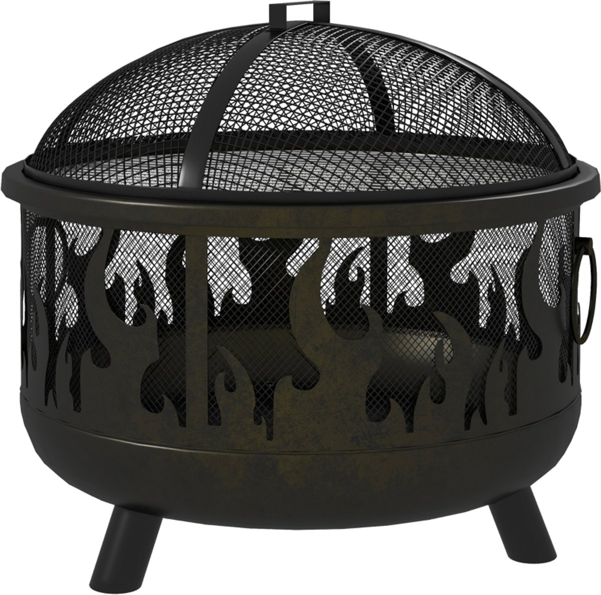 Vuurkorf 61 × 61 × 55 cm Zwart Metaal Voor buitenverwarming en barbecue, stabiel en duurzaam, geschikt voor tuin, terras, patio, balkon en andere buitenruimtes en eenvoudig te reinigen