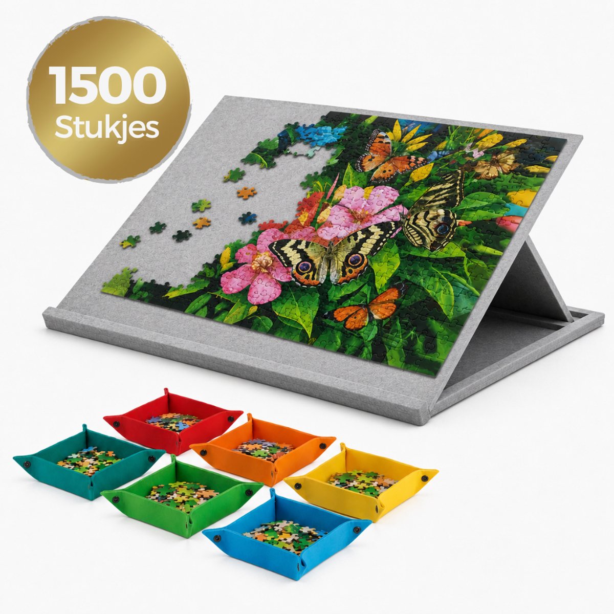 Tobey's Puzzelmat Vilt - 1500 stukjes - 3 Standen - 91x62 - Inclusief Sorteerbakjes - Puzzeltafel - Puzzelkoffer - Puzzelmap - Puzzelbord