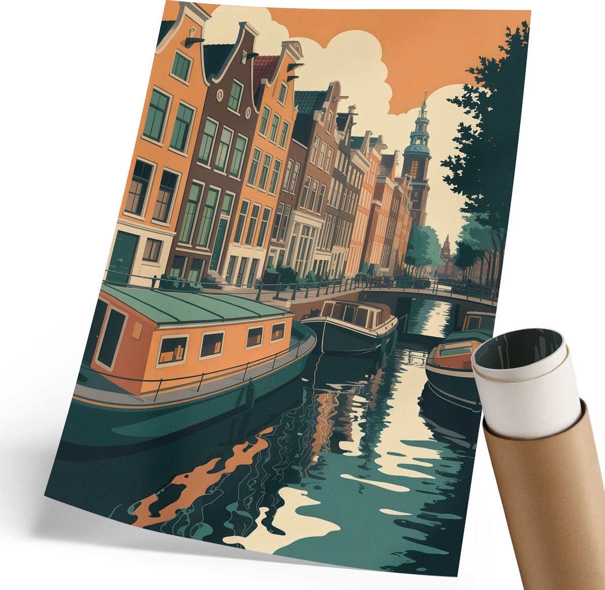 Coloray Polycanvas Poster - Stadskanaal, Illustratie - 210 x 297 mm - Oranje Illustratie - Rechthoek - Wandkunst - Woonkamer, Slaapkamer, Kantoor - Modern