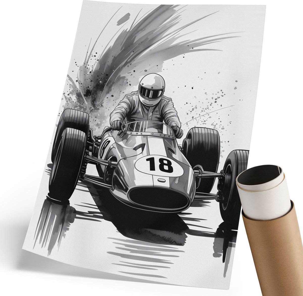Coloray Polycanvas Wandposter - Passie Voor Racen, Illustratie - 210 x 297 mm - Zwart-wit Decoratie - Rechthoek - Canvasposter - Woonkamer, Slaapkamer, Kantoor - Popcultuur