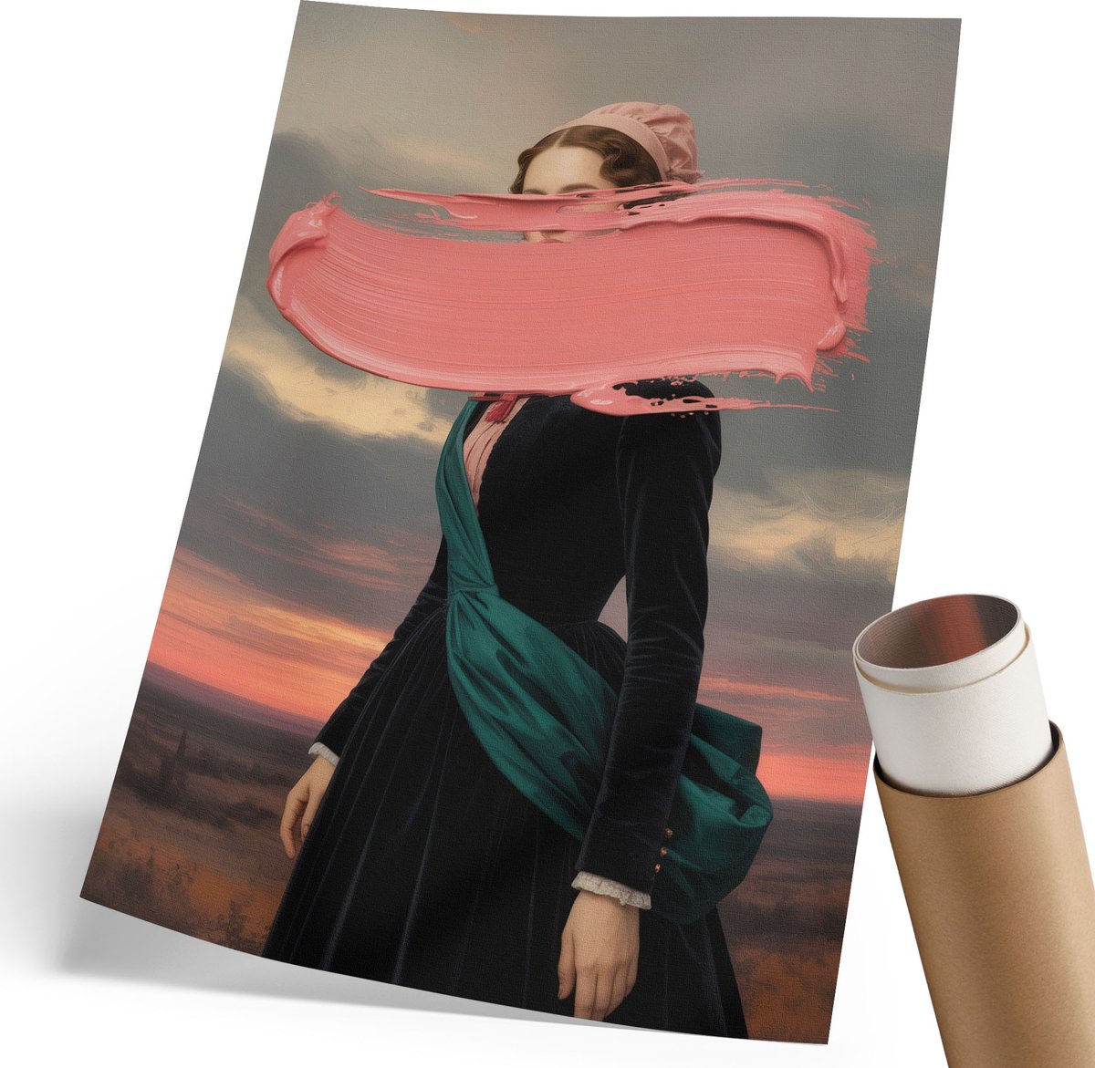 Coloray Polycanvas Poster - Roze Surrealisme, Schilderen - 210 x 297 mm - Roze Wandposter - Rechthoek - Kunstposter - Woonkamer, Slaapkamer, Kantoor - Expressief