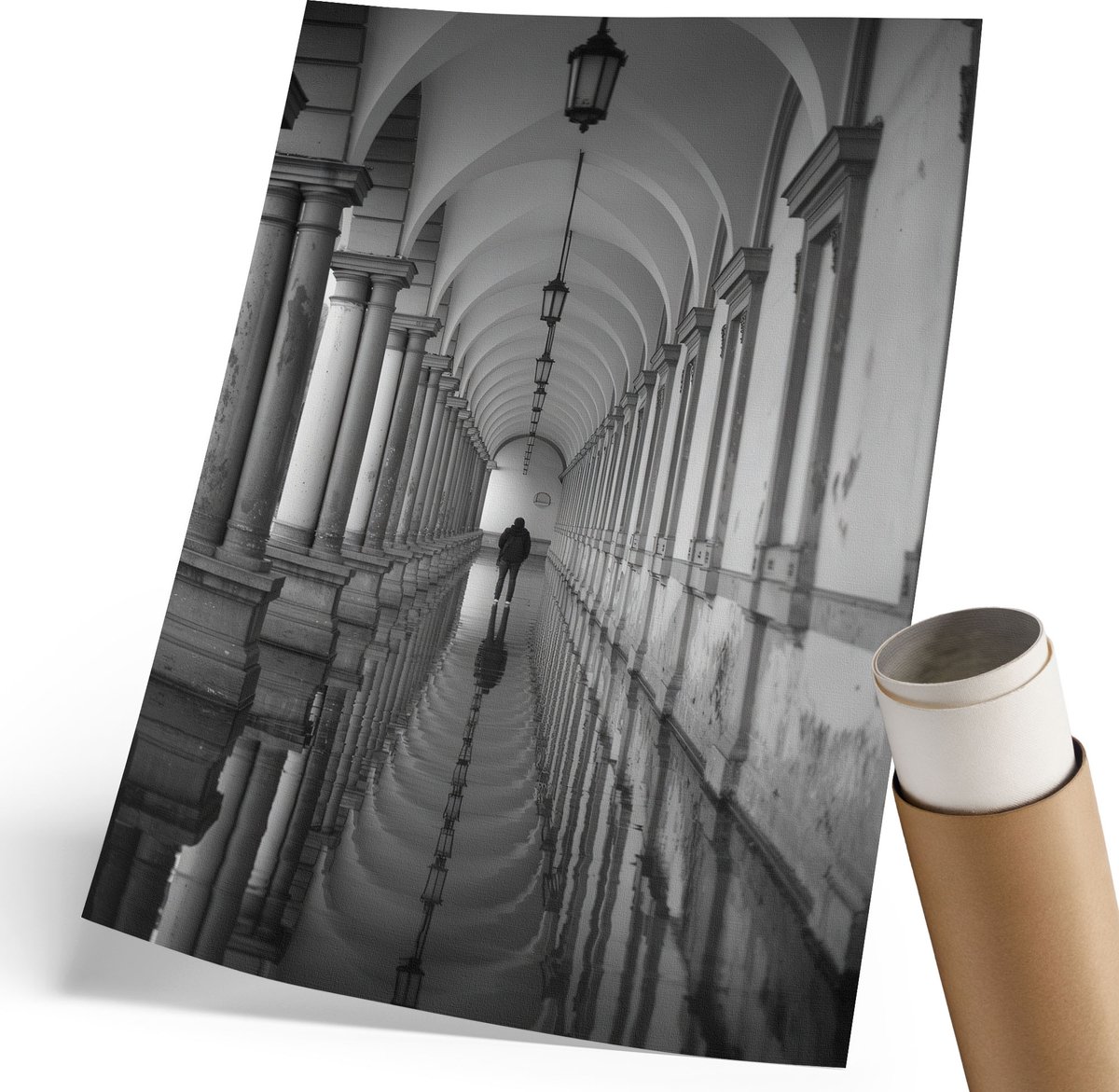 Coloray Polycanvas Poster - Architectonische Symmetrie, Fotografie - 210 x 297 mm - Zwart-wit Wanddecoratie - Rechthoek - Kunstposter - Woonkamer, Slaapkamer, Kantoor - Klassiek