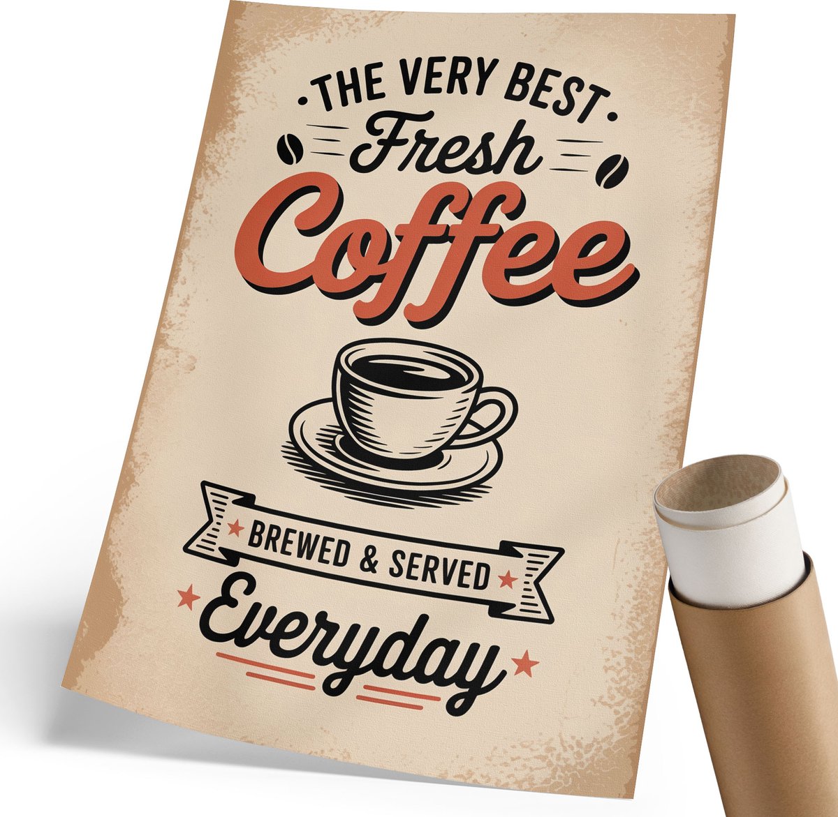 Coloray Polycanvas Wandposter - Vintage Koffieposter, Typografie - 210 x 297 mm - Beige Kunst - Rechthoek - Canvasposter - Woonkamer, Slaapkamer, Kantoor - Retro