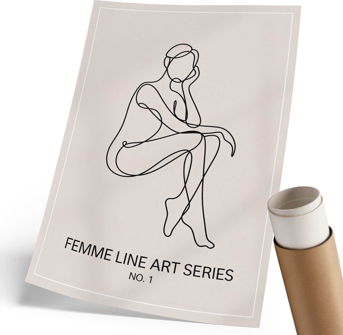 Coloray Polycanvas Wandposter - Minimalistische Omtrek, Lijntekening - 210 x 297 mm - Beige Wandposter - Rechthoek - Wandkunstwerk - Woonkamer, Slaapkamer, Kantoor - Minimalist