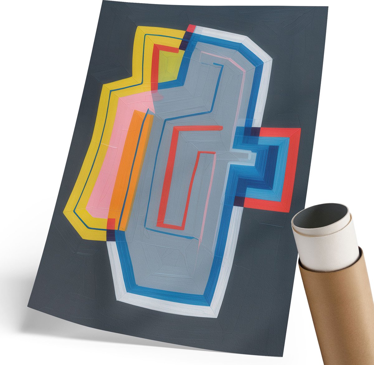 Coloray Polycanvas Poster - Kleurrijke Vormen, Schilderen - 210 x 297 mm - Grijs Design - Rechthoek - Muurdecoratie - Woonkamer, Slaapkamer, Kantoor - Modern
