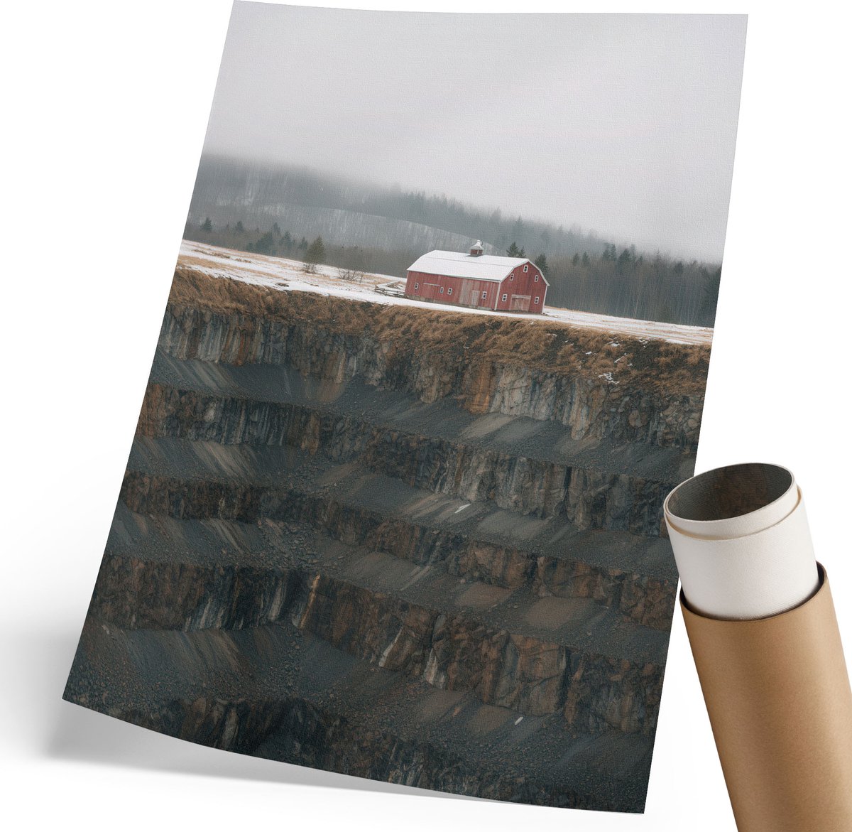 Coloray Canvas Poster Polycanvas - Winterlandschap, Fotografie - 210 x 297 mm - Grijs Patroon - Rechthoek - Decoratieve poster - Woonkamer, Slaapkamer, Kantoor - Rustiek