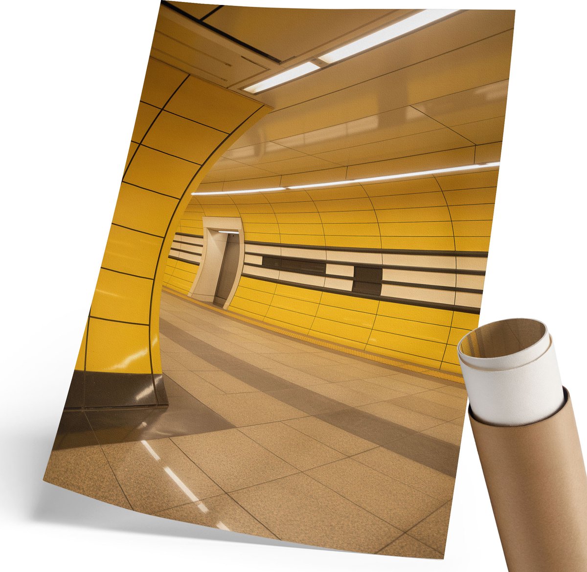 Coloray Polycanvas Wandposter - Ondergrondse Moderniteit, Fotografie - 210 x 297 mm - Geel Illustratie - Rechthoek - Wandkunstwerk - Woonkamer, Slaapkamer, Kantoor - Modern