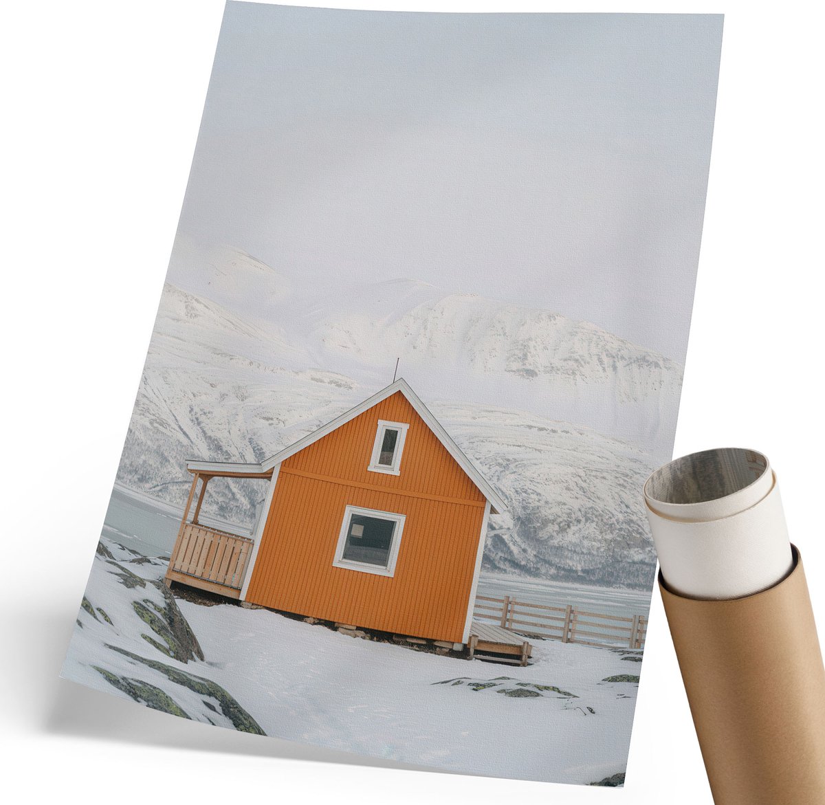 Coloray Polycanvas Wandposter - Berghuisje, Fotografie - 210 x 297 mm - Wit Poster - Rechthoek - Wandkunstwerk - Woonkamer, Slaapkamer, Kantoor - Rustiek