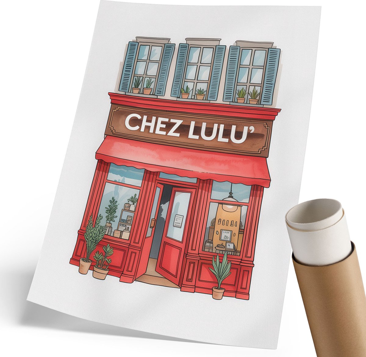 Coloray Polycanvas Wandposter - Een Heerlijk Café, Illustratie - 210 x 297 mm - Rood Wandposter - Rechthoek - Interieurdecoratie - Woonkamer, Slaapkamer, Kantoor - Kinder