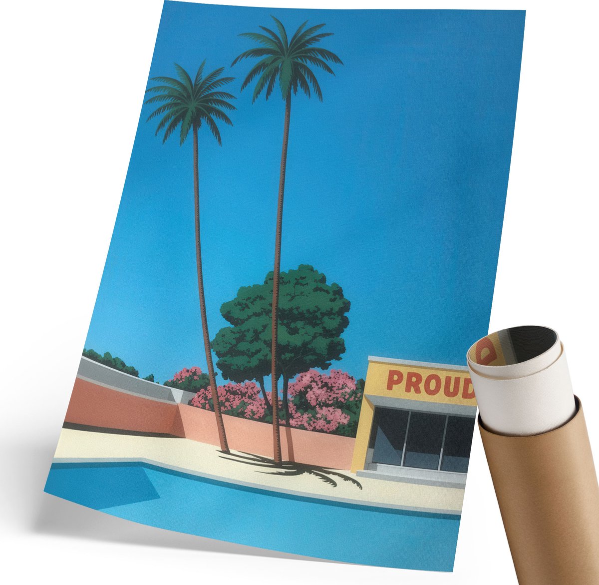 Coloray Polycanvas Wandposter - Vakantie Aan Het Zwembad, Illustratie - 210 x 297 mm - Blauw Illustratie - Rechthoek - Wandkunstwerk - Woonkamer, Slaapkamer, Kantoor - Modern
