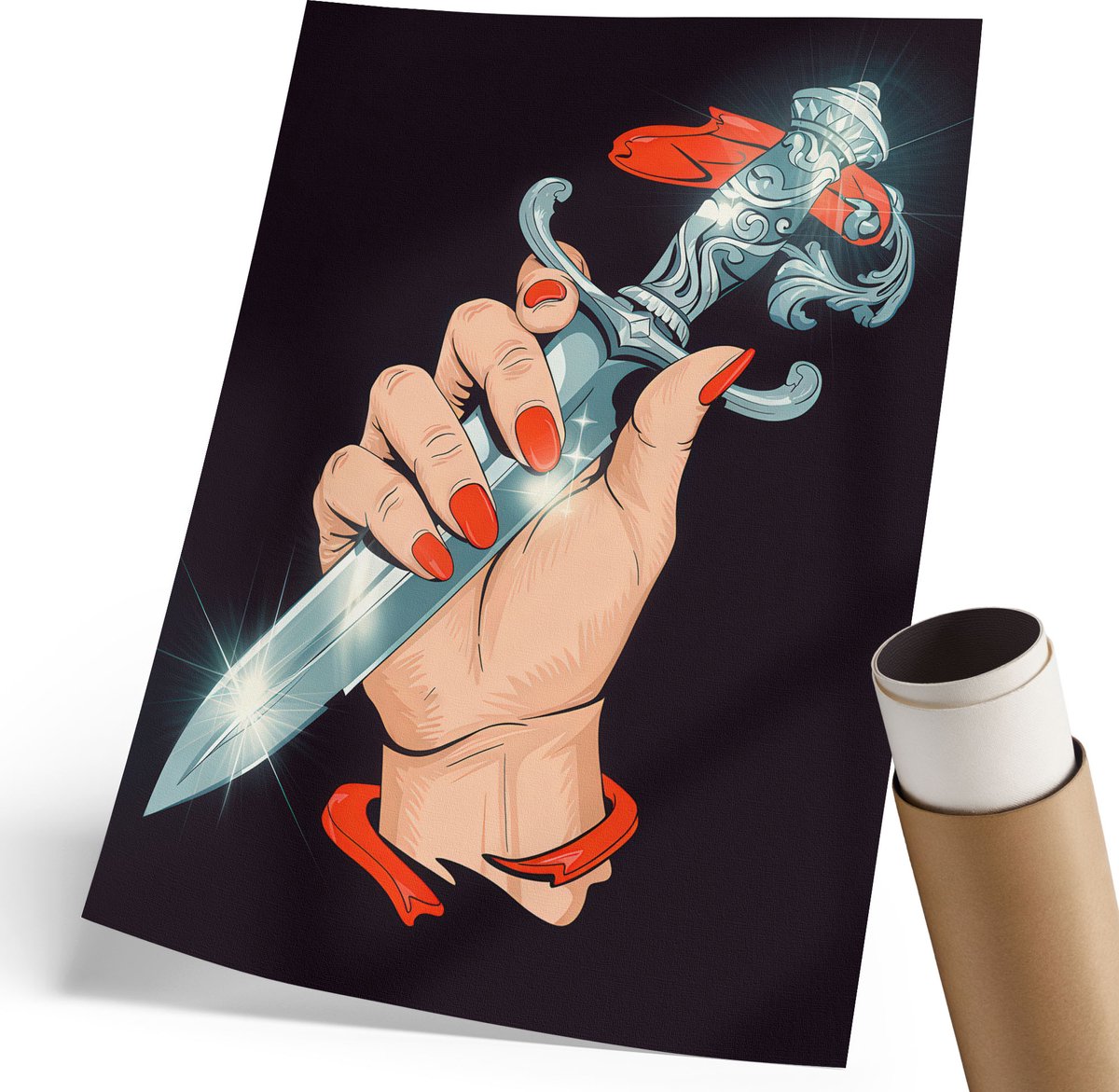 Coloray Polycanvas Wandposter - Een Ongewone Dolk, Illustratie - 210 x 297 mm - Zwart Illustratie - Rechthoek - Canvasposter - Woonkamer, Slaapkamer, Kantoor - Expressief