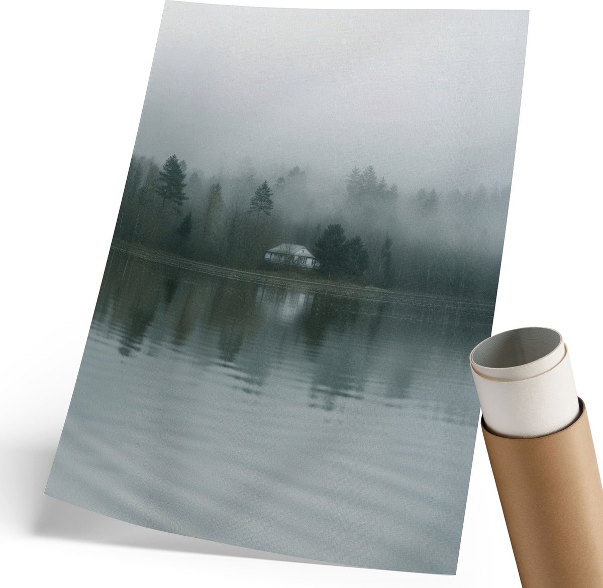 Coloray Polycanvas Poster - Strandlandschap, Geel - 210 x 297 mm - Grijs Illustratie - Rechthoek - Muurdecoratie - Woonkamer - Klassiek