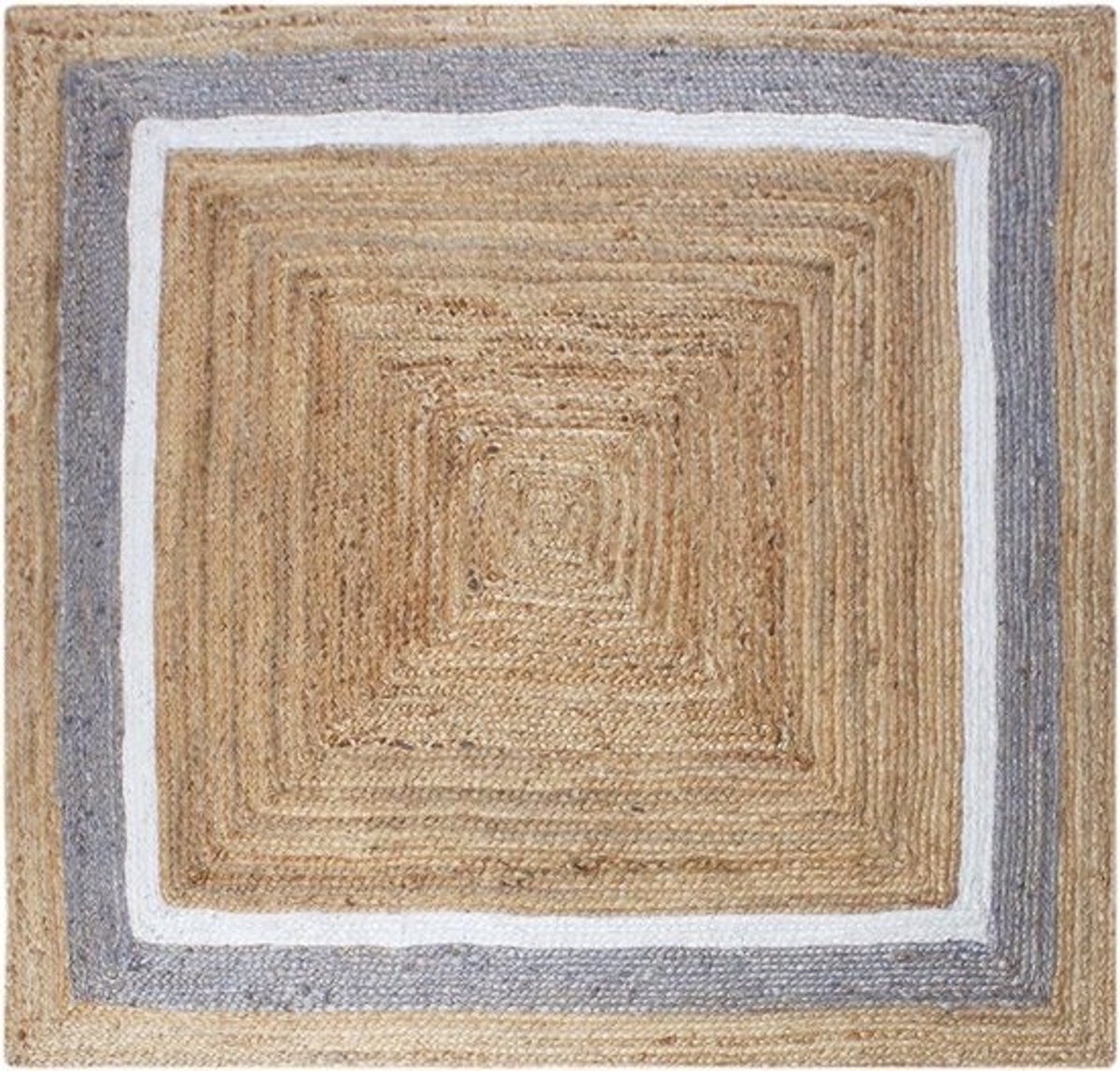 Jute Vloerkleed - Handgeweven Tapijt - Woonkamer Decoratie - Geometrisch Patroon - 244 x 244 cm - Beige Multicolor