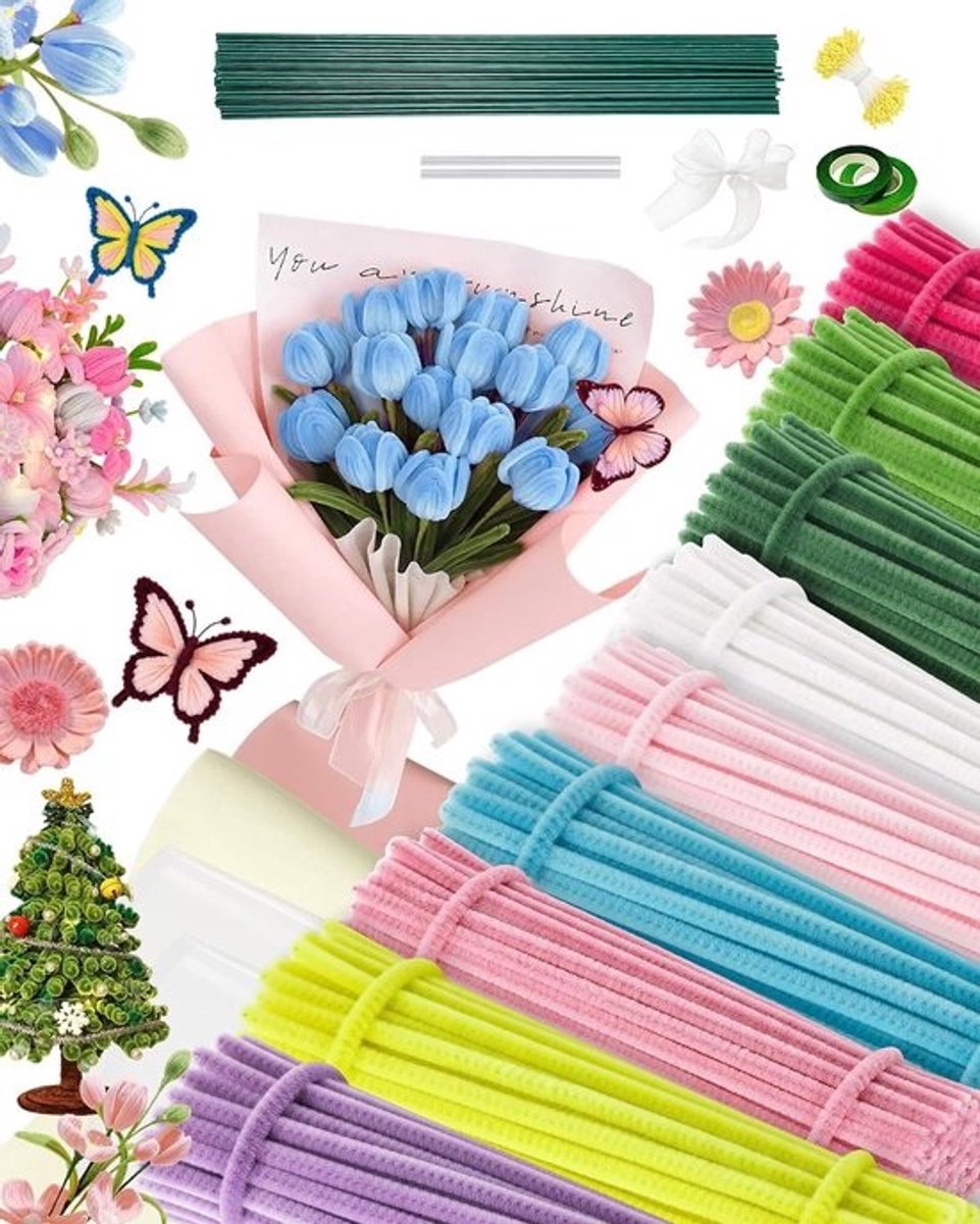 Knutsel Pijpreinigers - Chenille Stengels - Bloemen Maken - 450 Stuks Set - 30cm Lengte - Veelkleurig Pastel