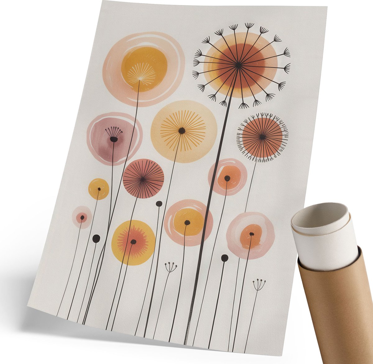 Wallfluent Polycanvas Poster - Stedelijke Elegantie, Bruin - 297 x 420 mm - Blauw Illustratie - Rechthoek - Muurdecoratie - Woonkamer - Klassiek
