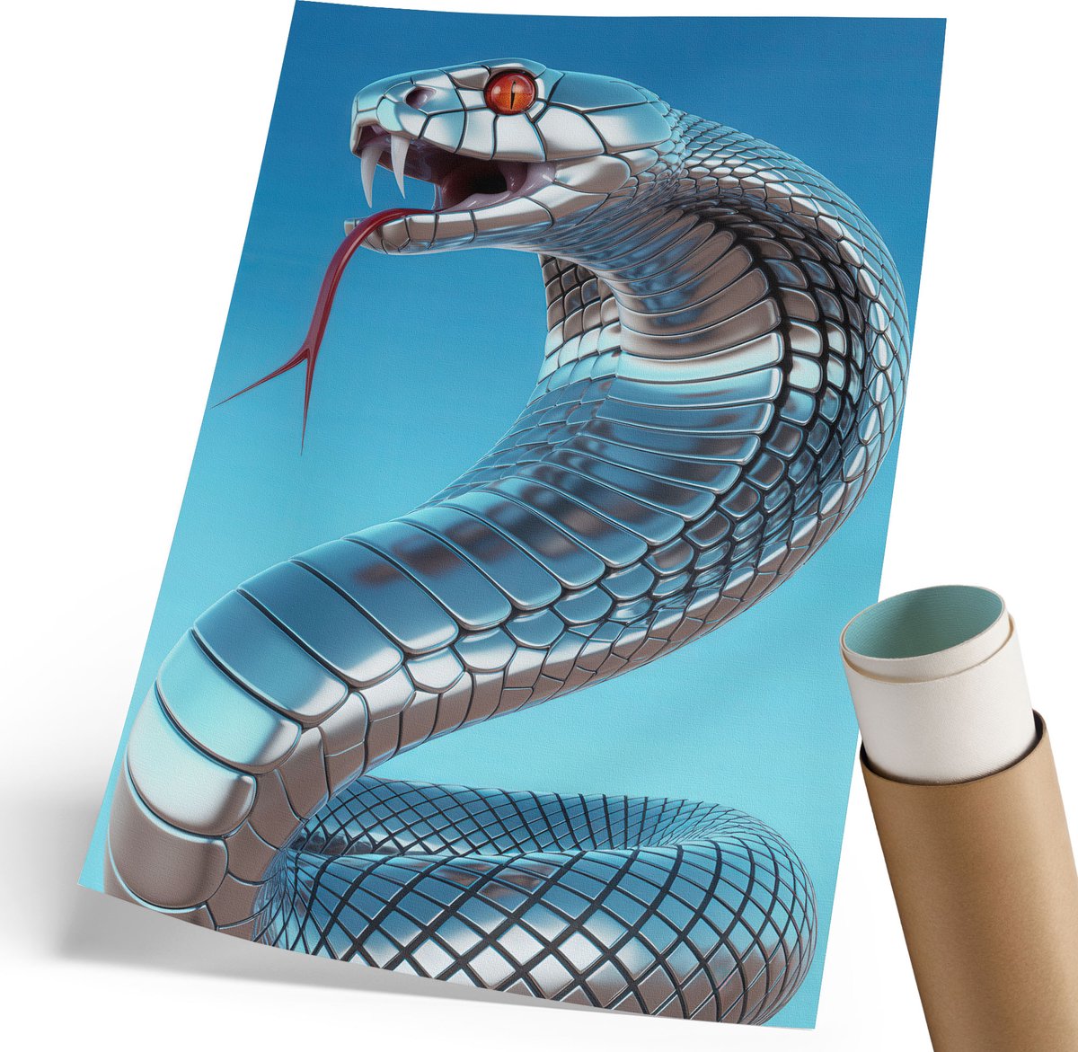 Wallfluent Polycanvas Poster - Dinosaurus Op Een Fiets, Illustratie - 297 x 420 mm - Turkoois Kunst - Rechthoek - Muurdecoratie - Woonkamer, Slaapkamer, Kantoor - Humoristisch