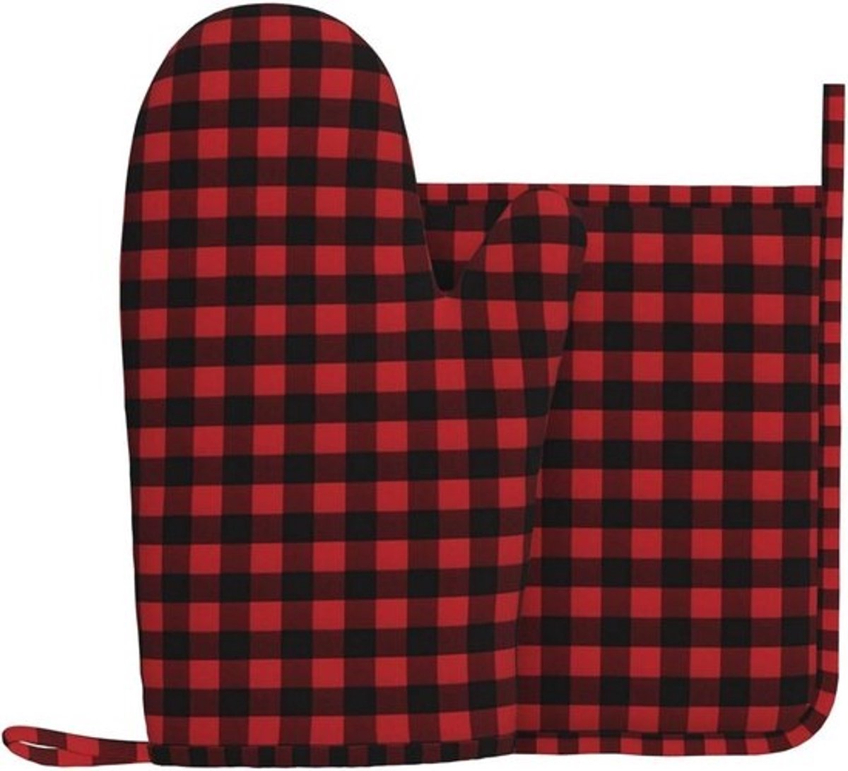 Ovenwanten en Pannenlappen - Keukenhandschoenen Hittebestendig - Koken en Bakken - Antislip Siliconen Grip - 1 stuk - Rood Zwart