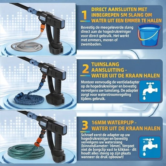 TYR® Hogedruk Reiniger Auto - Draadloze Hogedrukreiniger - Hogedrukreiniger Auto - Zwart - 35cm x 10cm x 20cm — afbeelding 3