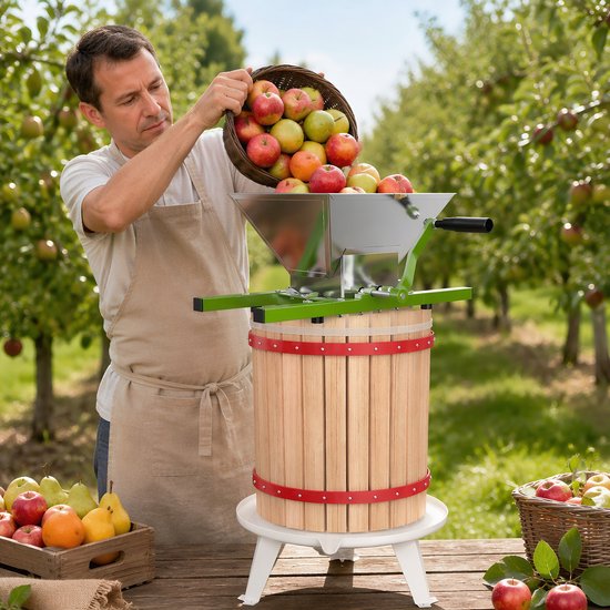 Fruitpers 12L Hout + Fruitmolen 7L RVS - Complete Handmatige Vruchtenpers & Appelmolen Set - Inclusief Persdoek, Drukplaat en Metalen Spindel - Geschikt voor Wijn, Cider, Appels en Bessen - NAIZY van NAIZY — afbeelding 4