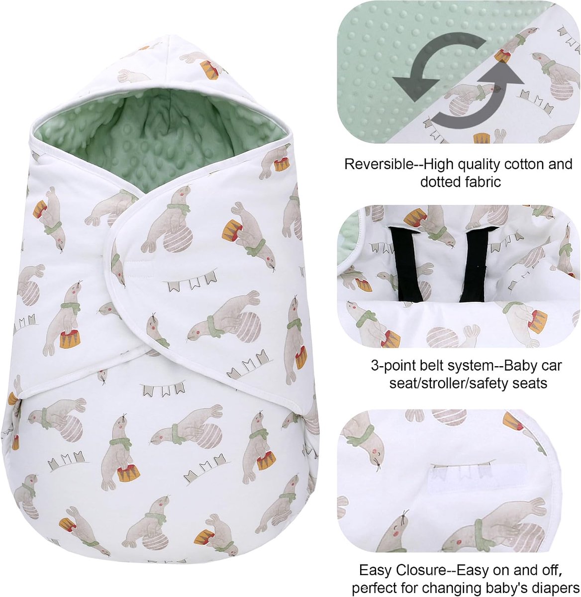 Wikkeldeken voor babyschaal voor winter, buggy, universele voetenzak, babydeken, katoen, inbakerdoek voor kinderwagen, autostoeltje, 3-12 maanden, zeeleeuw – foto 4