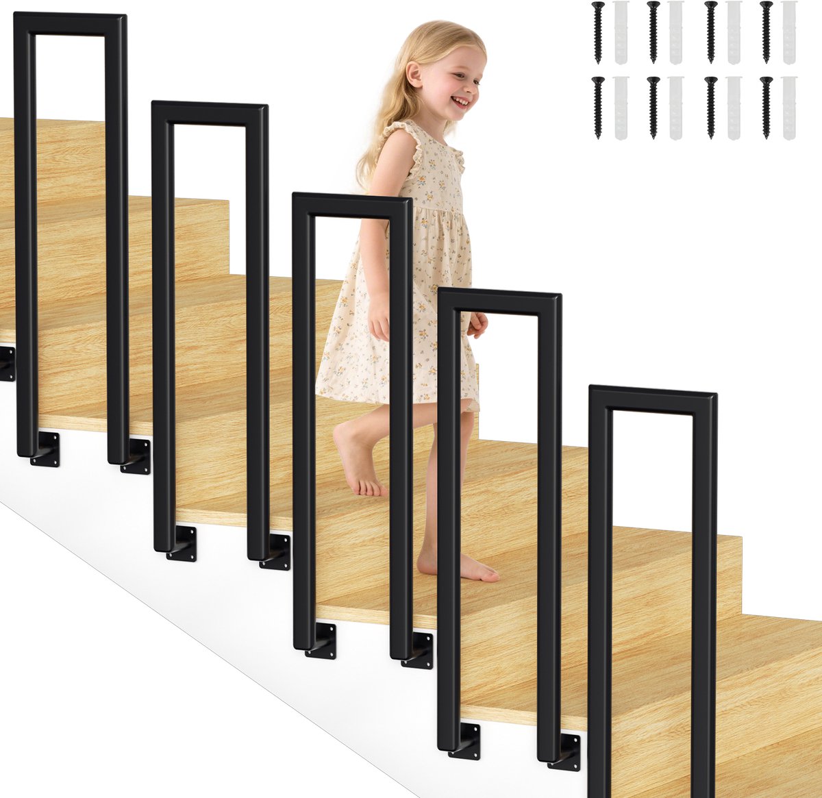 U-vormige trapleuning 75 cm zwart – ijzeren handgreep met ovale buis, zijmontage, binnen en buiten, incl. bevestigingsset