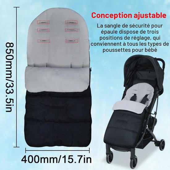 Universele voetzak voor kinderwagens, winterslaapzak voor kinderwagens, 3-in-1 voetzakken voor kinderwagens, waterdicht en winddicht, verstelbaar voor baby’s van 0 tot 36 maanden (grijs) — afbeelding 5