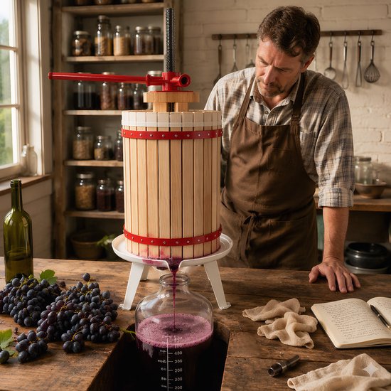 Fruitpers 30L Hout + Fruitmolen 7L RVS - Complete Handmatige Vruchtenpers & Appelmolen Set - Inclusief Persdoek, Drukplaat en Metalen Spindel - Geschikt voor Wijn, Cider, Appels en Bessen - NAIZY van NAIZY — afbeelding 3