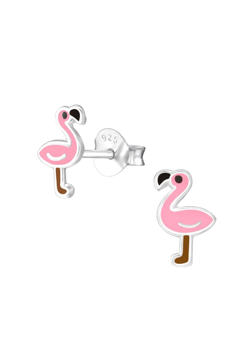 Childrens Silver Flamingo Ear Studs With Epoxy Oorbellen