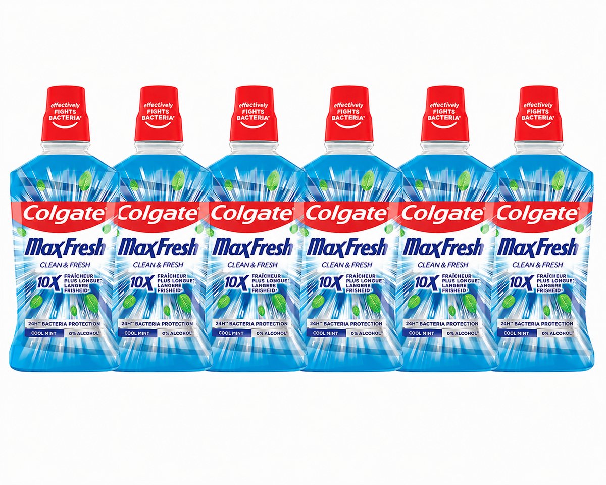 Colgate MaxFresh Clean & Fresh Mondwater – Alcoholvrij – Langdurige Frisse Adem - 6x500ml