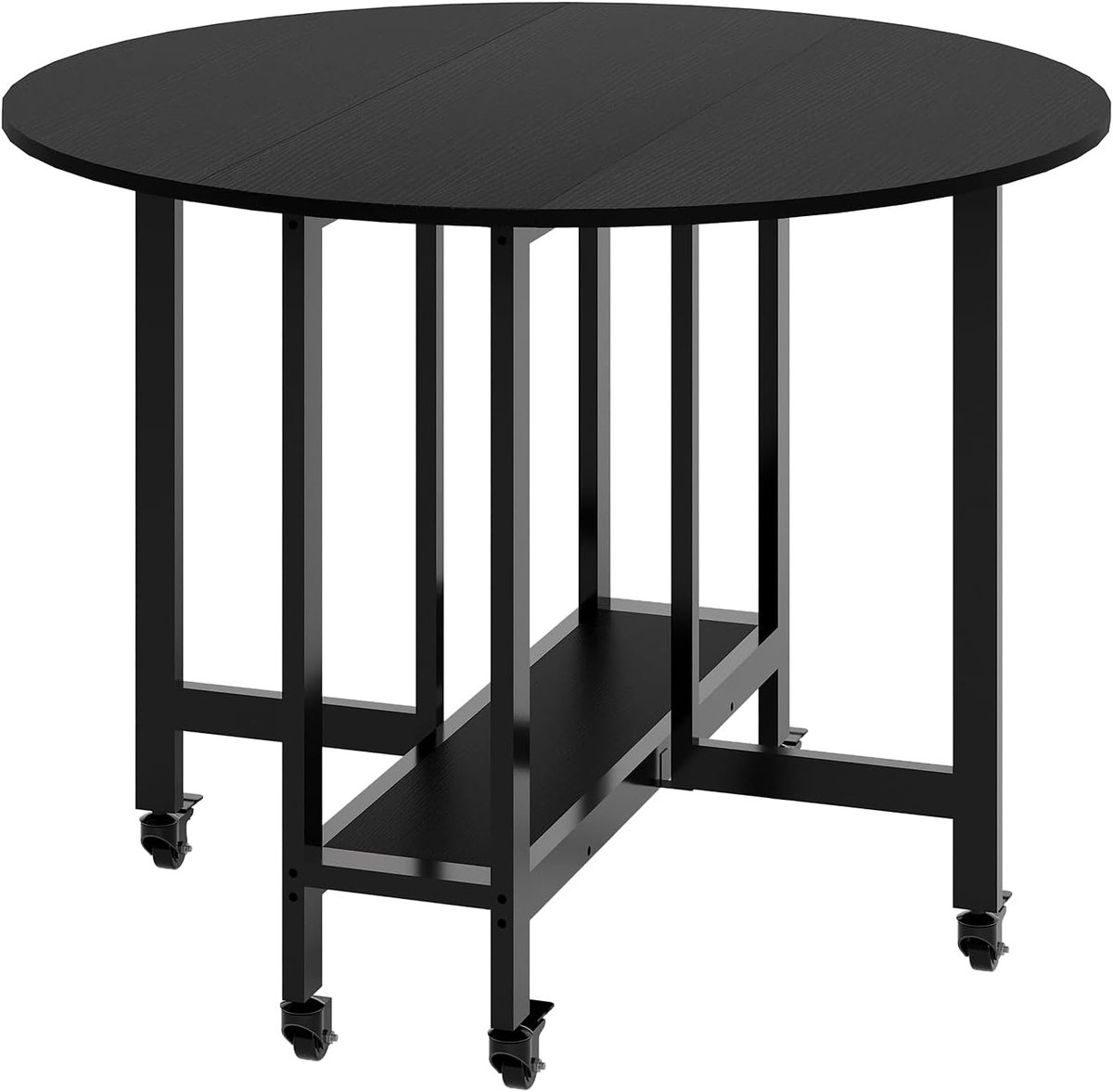 Ronde klaptafel ‑ Zwart ‑ met onderlegblad en remwieltjes ‑ voor 2‑4 personen ‑ ruimtebesparend ‑ 100×100×75 cm ‑ keuken ‑ en eetkamer