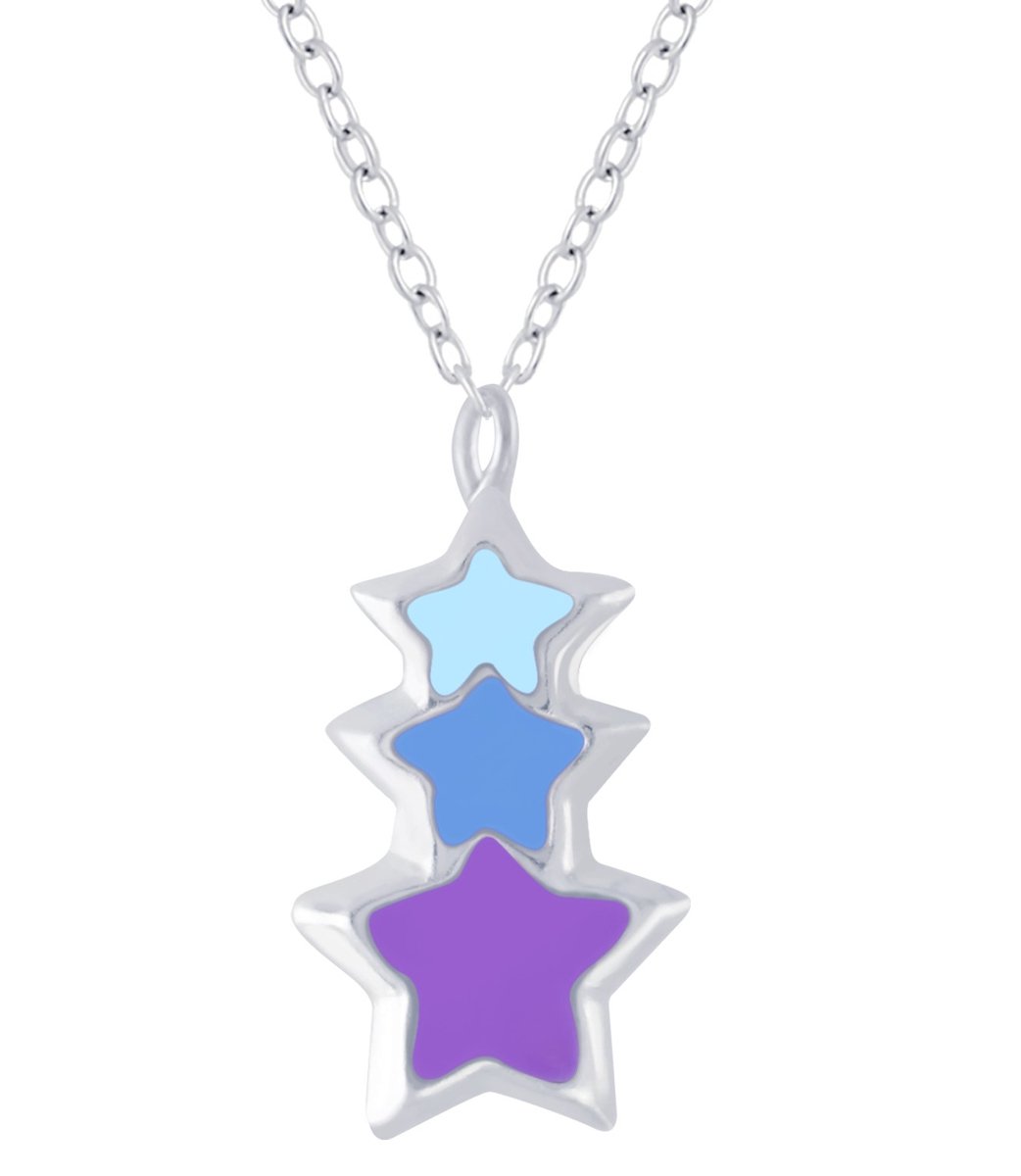 Joy|S - Zilveren ster hanger met ketting - 3 sterretjes - 36 cm + 5 cm extension - kinderketting - sterling zilver 925
