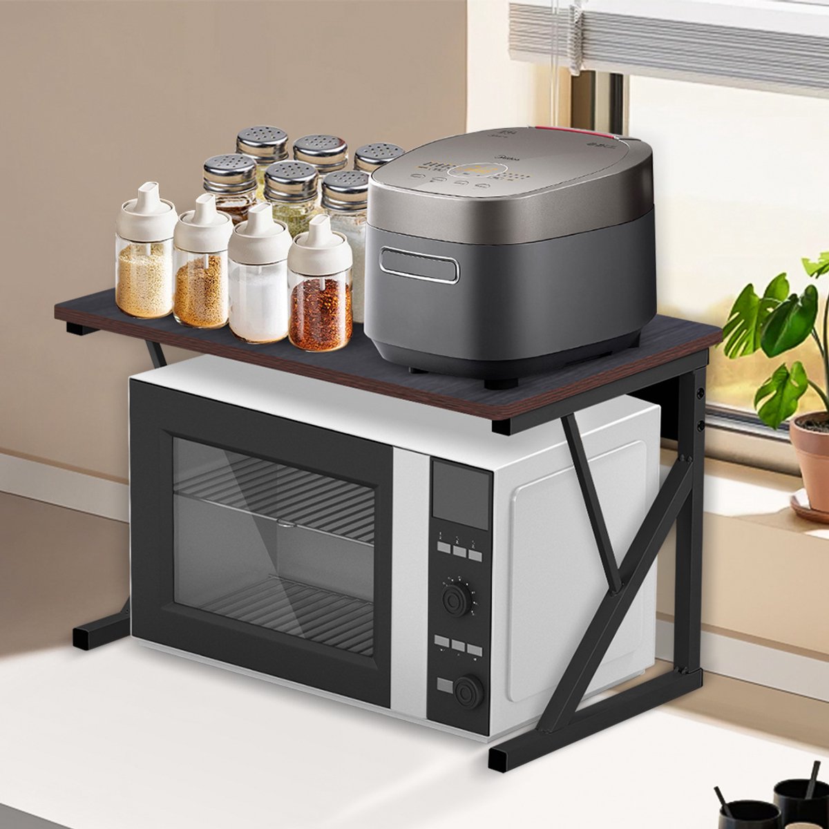 PIPIPOXER Staande magnetron rek - magnetronkast - Keukenrek - kruidenrek - Magnetron bovenkast rek- bureau organizer - keuken opbergrek - aanrecht organiser - Opbergrek - keukenrek staand - Metaal -zwart