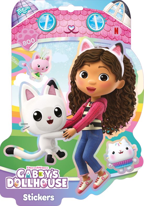 Verpakking Gabby's Dollhouse Stickers met Gabby en Pandy Poek, 800 stuks.
