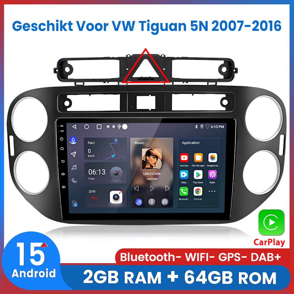 Awesafe Autoradio - Geschikt voor VW Volkswagen Tiguan 5N 2007 t/m 2016 - 9 inch IPS Scherm - Draadloos Apple CarPlay & Android Auto - Ram 2GB + Rom 64GB - GPS Navigatie Bluetooth WIFI - Radio Scherm - 2008 2009 2010 2011 2012 2013 2014 2015