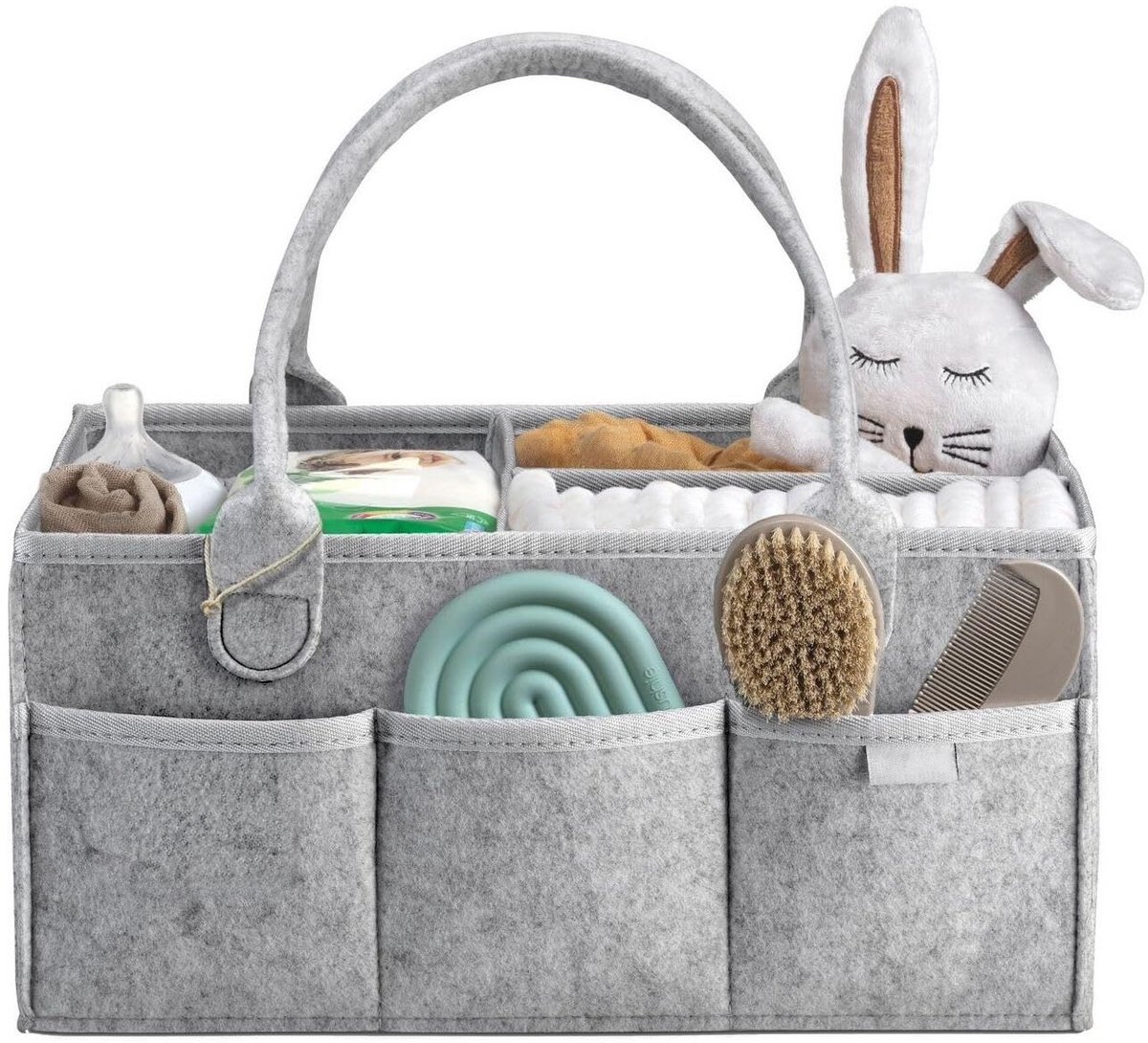 Casalora Luiertas Vilt - Commodemandje en Luiertas - Luiermand voor Baby Kamer - Luier Mand Organizer - Opbergmand kinderkamer - Verzorgingstas - Randafwerking - Grijs