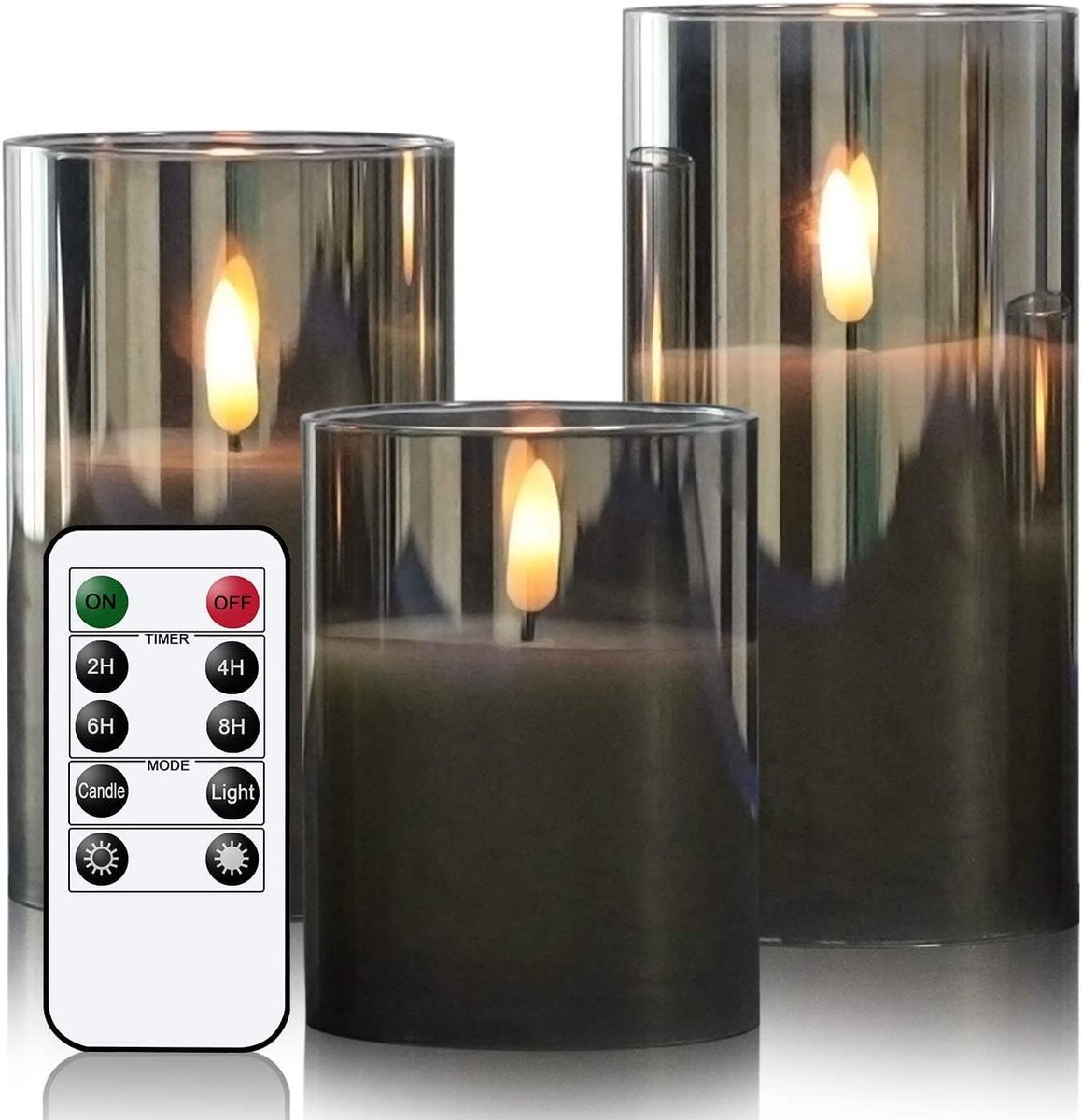 LED-kaarsen - Set van 3 - 5 cm - Glas - Met LED