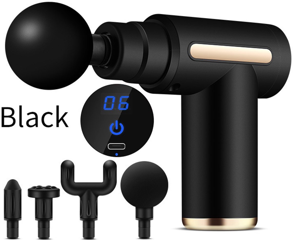 casalora - Massage Apparaat - Massage Gun - Fascia Gun - Massagepistool - 6 snelheidsinstellingen en 4 massagekoppen - Laag geluidsniveau - Geschikt voor nek, armen en benen - Zwart